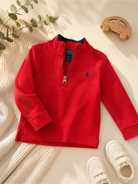 Boys Polo Ralph Lauren Quarter Zip Red Sweater | 3T